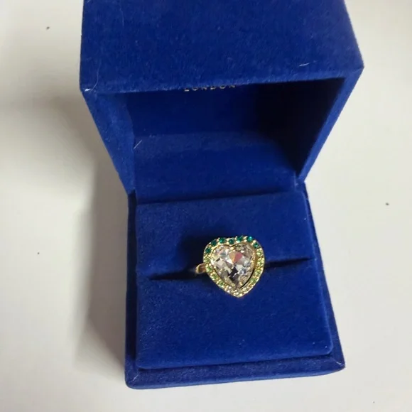 Kurt Geiger Gold Ring with Green Heart Design - Picture 2 of 7